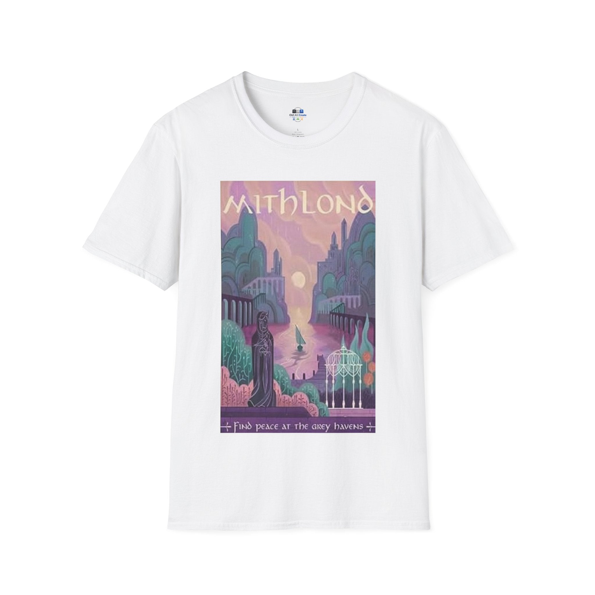 Mithlond “Find Peace at the Grey Havens” Tee — Tranquil Fantasy Energy, Soft but Epic