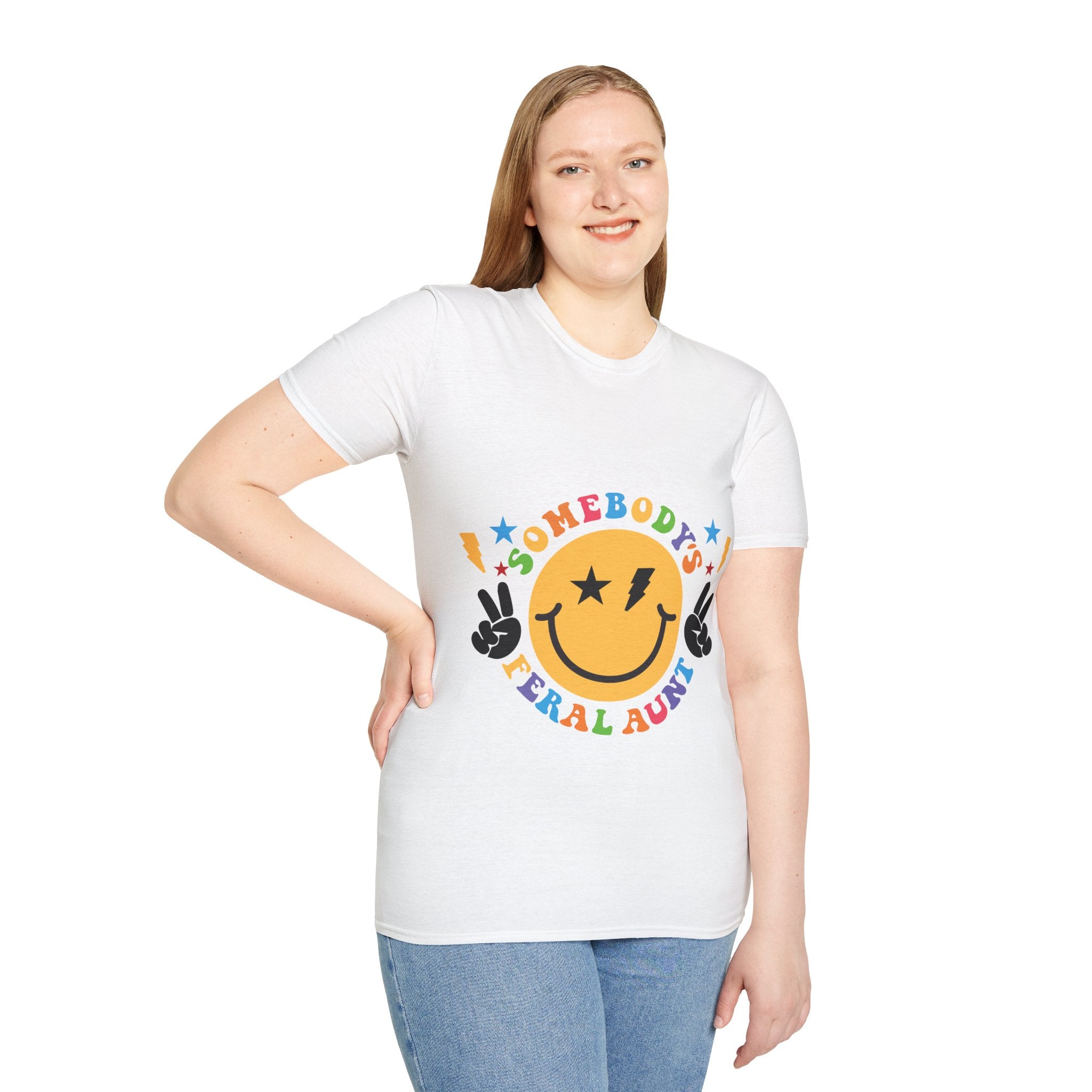 "Somebody's Feral Aunt" Retro Rainbow Tee