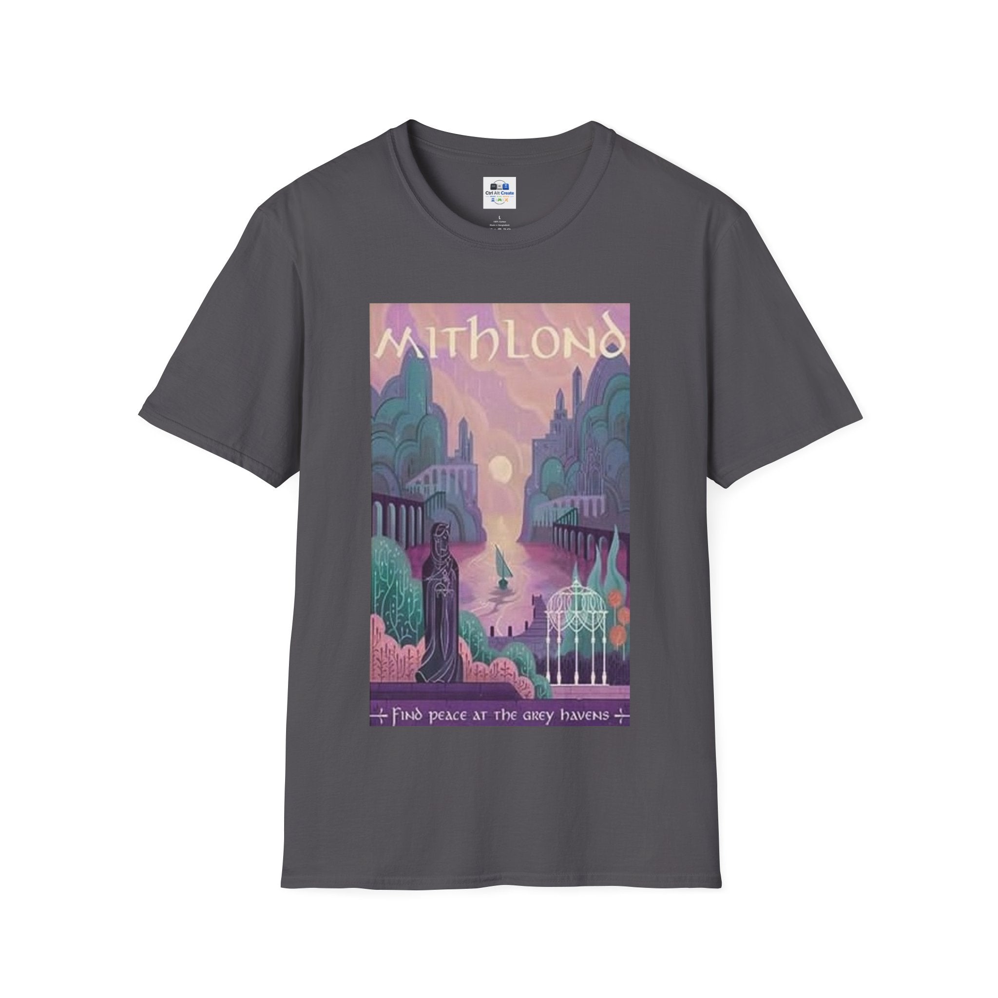 Mithlond “Find Peace at the Grey Havens” Tee — Tranquil Fantasy Energy, Soft but Epic