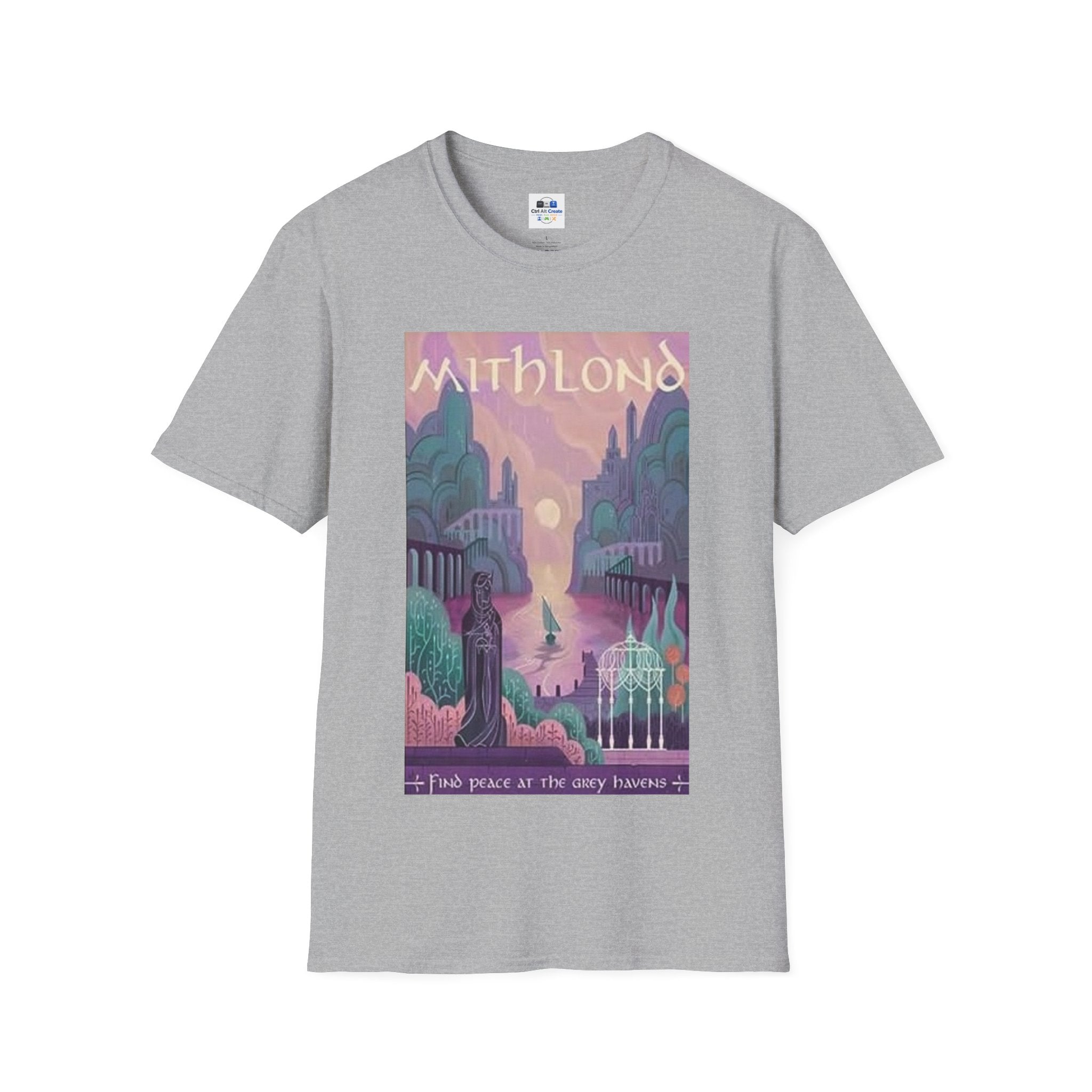 Mithlond “Find Peace at the Grey Havens” Tee — Tranquil Fantasy Energy, Soft but Epic