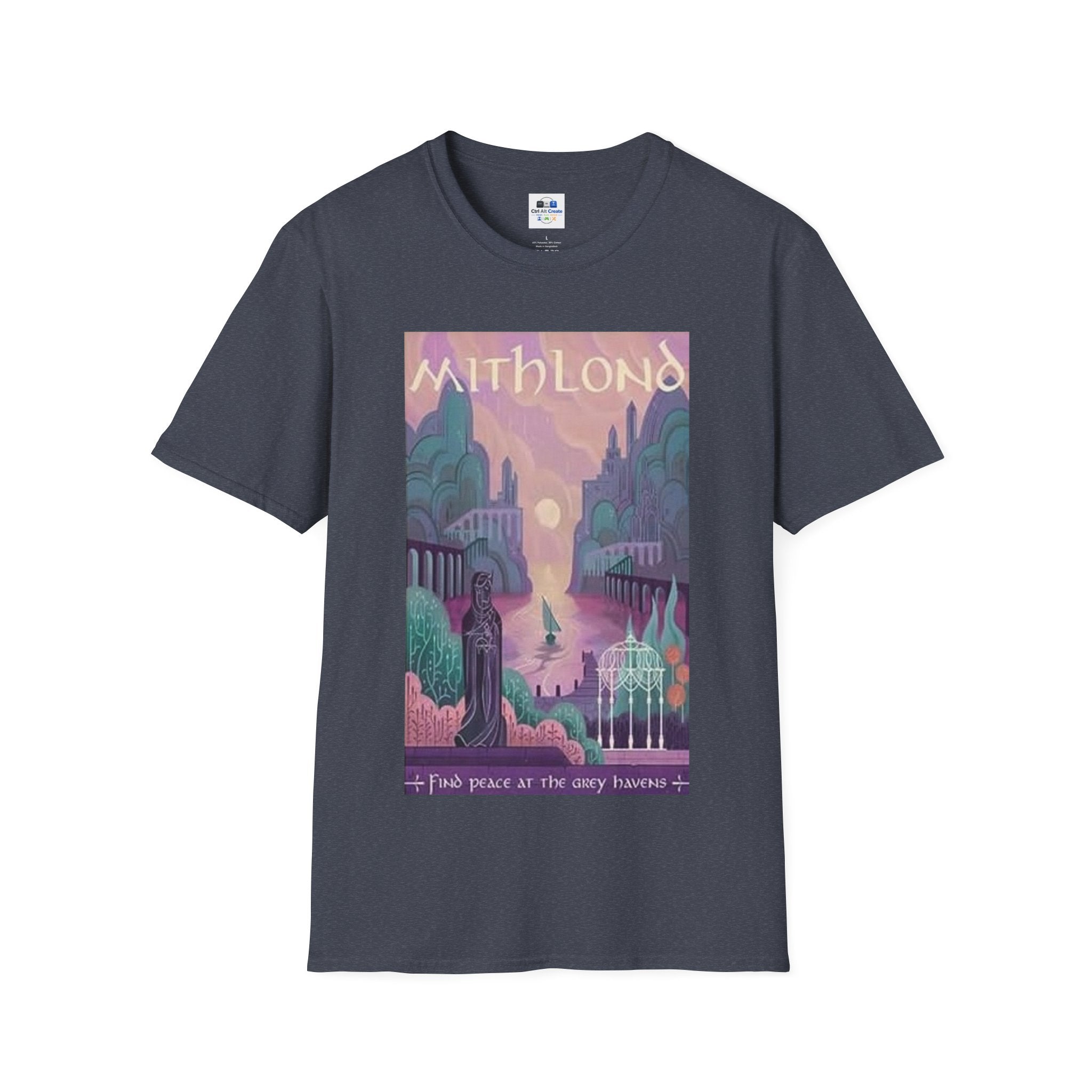 Mithlond “Find Peace at the Grey Havens” Tee — Tranquil Fantasy Energy, Soft but Epic