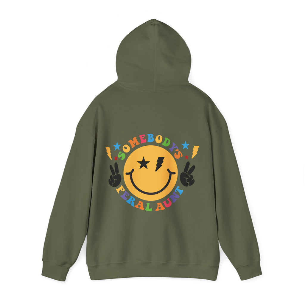 "Somebody's Feral Aunt" Retro Rainbow Hoodie