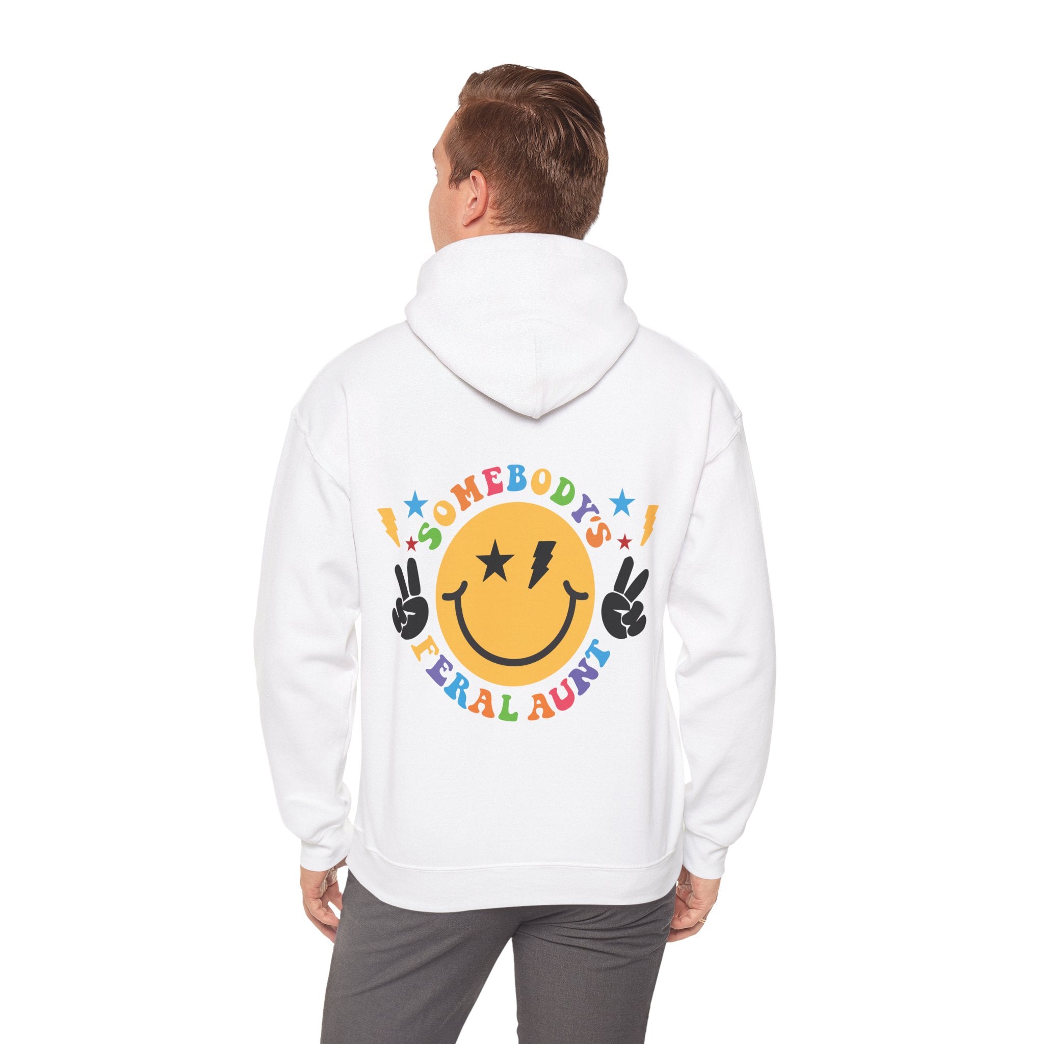 "Somebody's Feral Aunt" Retro Rainbow Hoodie
