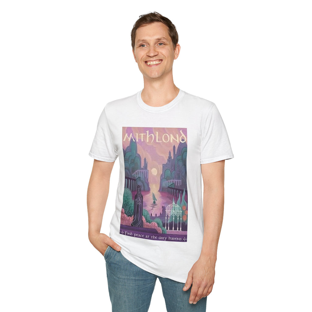 Mithlond “Find Peace at the Grey Havens” Tee — Tranquil Fantasy Energy, Soft but Epic